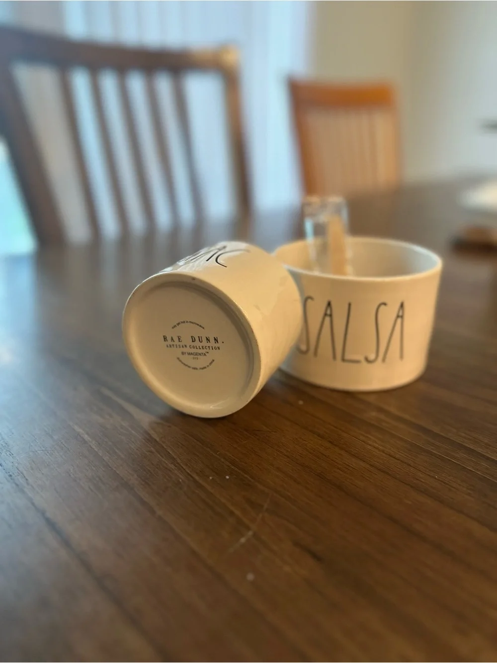 White Ceramic Guac & Salsa Serving Bowl Set with Wooden Spoon